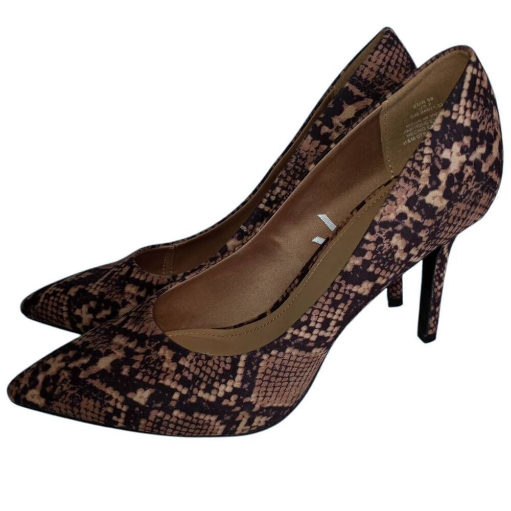 H&M BEIGE & BLACK SNAKE PRINT HEELS SZ.7 NWOT.